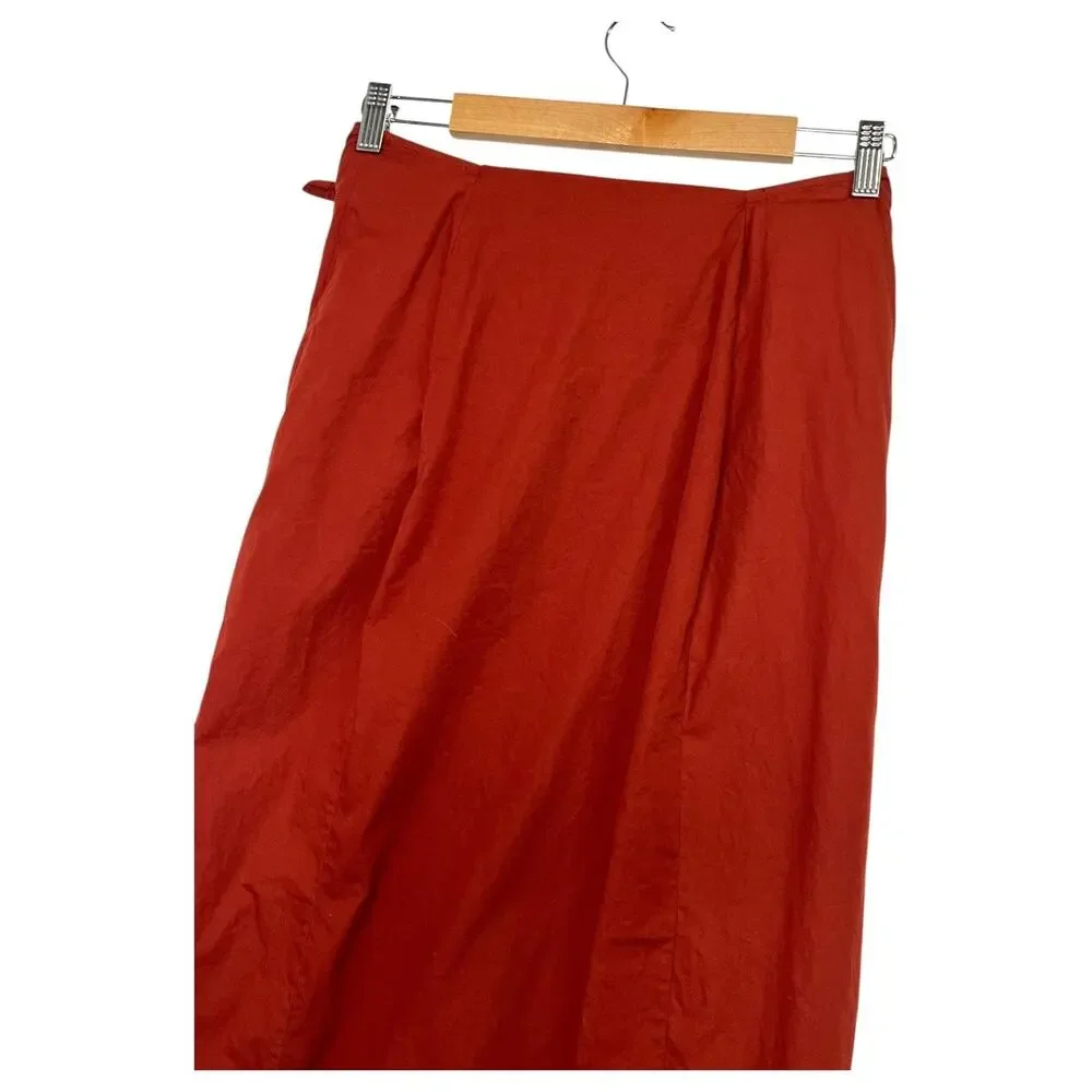 Free People Skirt Womens Medium Orange Midi Button Front Tie Boho Festival Chic